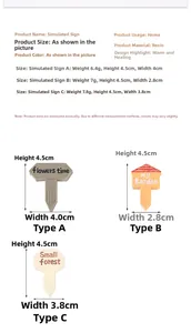 Size chart showing resin micro landscape sign dimensions for succulent pot decoration