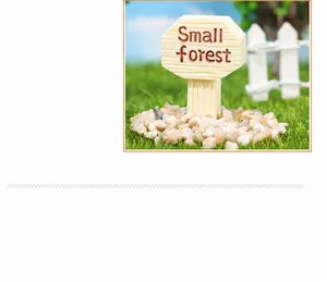 Detailed view of resin mini sign with Small Forest text for succulent pot decoration