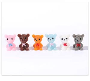 Set of 6 colorful miniature bear figurines with textured fur and bowties for DIY decor