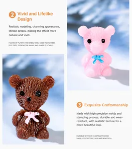 Detailed view of pink and brown miniature bear figurines with realistic hair texture