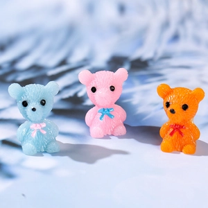 Three-piece mini bear resin figurines in blue, pink and orange for succulent DIY