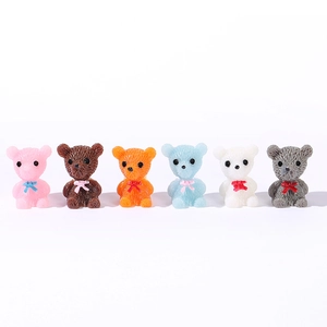 Miniature resin bear figurines in six colors for DIY micro landscape and crafts