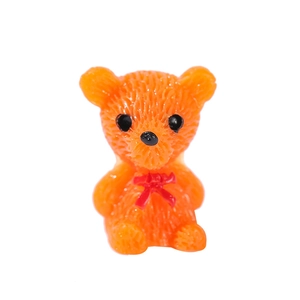Miniature orange bear resin figurine with red bow for DIY succulent landscaping