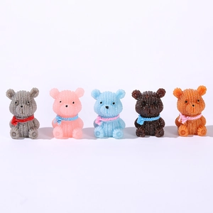 Set of five miniature resin bears with knit texture and scarves for micro-landscapes