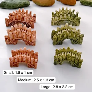 Tres tamaños de mini puentes de arco en resina con textura de piedra para bonsái decor