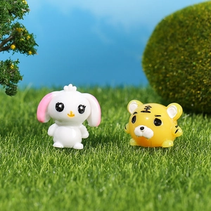 Miniature resin rabbit and tiger figurines for DIY fairy garden micro landscape decor
