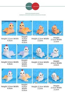 Detailed dimensions showing height and width of 12 mini resin seal animal figurines