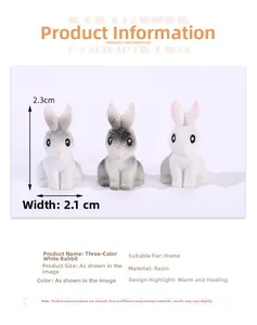Three-piece resin rabbit set in white, grey, and black with 2.3cm height dimensions