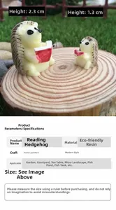 Detail of miniature hedgehog figurine set for succulent bonsai and garden decor