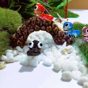 Miniature resin ants and snail figurines with garden bridge for moss micro landscape decor