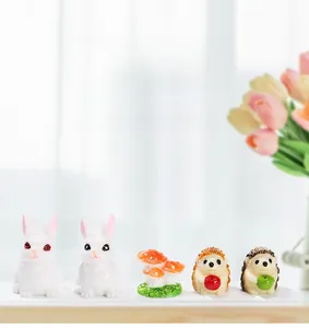 Miniature landscape kit with cute resin rabbits, hedgehogs, and mushrooms for succulents
