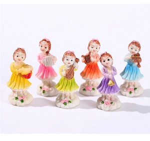 Detailed set of six resin flower fairy miniatures playing instruments on cloud bases