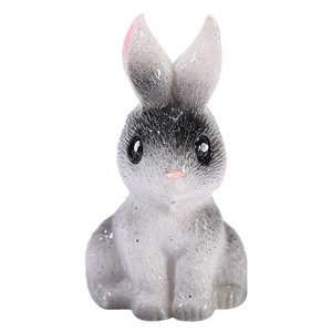 Cute miniature resin rabbit figurine in grey and white gradient for micro landscape decor