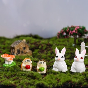Cute Resin Rabbit Hedgehog Mushroom Ornaments For Succulent Pot Micro Landscape Desktop Decoration Fairy Garden Home Decor