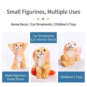 Three-piece resin rabbit figurine set with cute carrot and playful poses for home decor