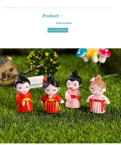 Macro detail of miniature resin couples in traditional outfits for micro landscape decor
