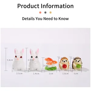 Miniature garden resin set with cute rabbits, hedgehogs, and mushrooms for succulents