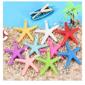Detailed macro view of colorful resin starfish charms with realistic textured grain patterns