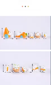 Detailed dimensions of 10 assorted resin rabbit figurines for succulent DIY micro landscapes