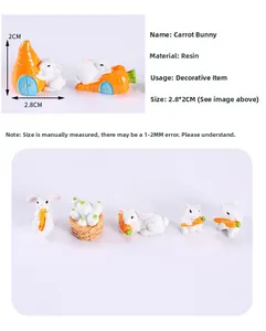 Miniature resin rabbit figures with carrots for DIY succulent pot garden decorations