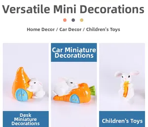 Detailed views of mini resin rabbit figurines for succulent pots and home decor