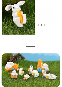 Miniature resin white rabbit figurines set for succulent garden DIY ornaments
