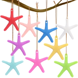 Mediterranean Style Resin Starfish Hanging Ornaments With Gold Rope DIY Colorful Beach Themed Christmas Home Wall Decor Accessories