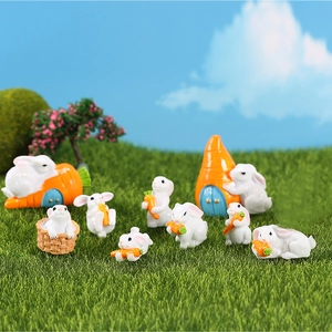 Miniature Rabbit Carrot Resin Figurine Micro Landscape Succulent Potted Plant DIY Decoration Cute Bunny Ornament Home Office Decor