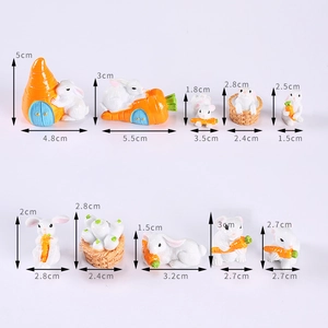Collection of 10 assorted mini resin rabbit figurines for micro landscape decoration