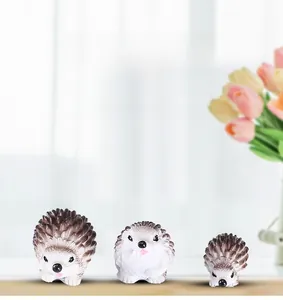 Three-piece resin hedgehog family figurines for succulents and home decor set