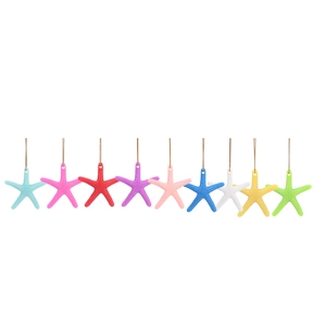 Set of nine colorful resin starfish hanging ornaments with realistic texture and gold strings