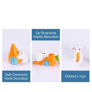 Miniature resin rabbit and carrot figurines for succulent pots and car interior decor