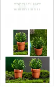 Macro detail of miniature artificial succulents in terracotta pots for dollhouse decor