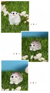 Detailed views of mini resin hedgehog figurines for micro landscape garden decor