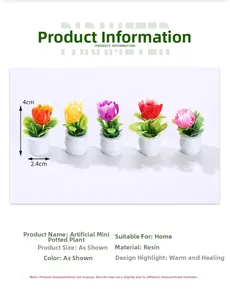 Detailed view of 4cm miniature dollhouse resin potted plants with size dimensions