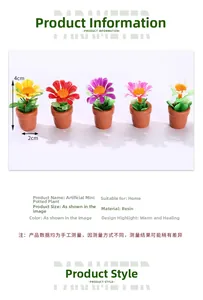 Detailed view of 5 mini resin sunflower pots for dollhouse garden landscape decoration