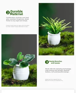 Detail of miniature dollhouse plants showing flexible plastic stems and realistic textures