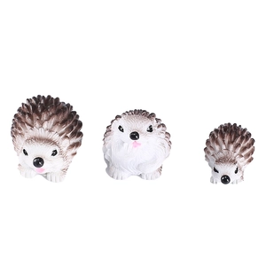 Three-piece set of resin hedgehog figurines for micro landscapes and succulent pots