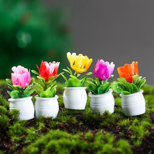Miniature Dollhouse Potted Plant Flower Model Resin Tulip Ornament For Micro Landscape Home Desk Decoration