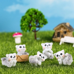 Set mit 5 Miniatur-Katzenfiguren in Weiß für Sukkulenten-Gärten und DIY-Deko