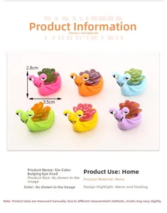 Set of six colorful resin snail figurines with succulent shells for micro landscapes