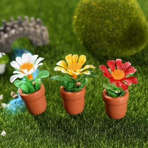 Miniature dollhouse potted plants with white red and yellow flowers for garden landscape