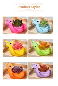 Miniature snail figurines in six colors with faux succulents for moss micro landscapes
