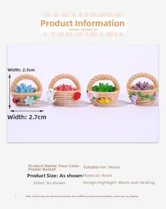 Miniature resin flower basket ornaments with colorful animal details for DIY micro landscape