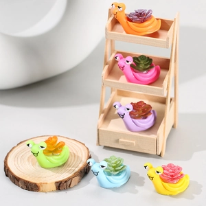 Cute Cartoon Snail Miniature Figurine With Simulation Succulents Resin Moss Micro Landscape Desktop Ornament Home Decor