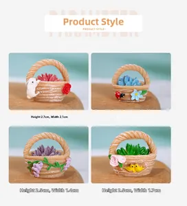 Detailed views of four miniature resin flower baskets for micro landscape DIY decor