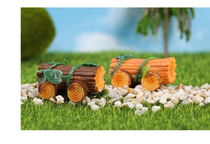 Miniature resin log carts with green vines for fairy garden succulent pot decoration