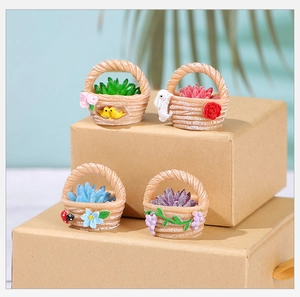 Set of four miniature resin flower baskets with succulents for DIY landscape decor