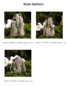 Detailed comparison of three miniature resin rockery figurines with sizes and weights