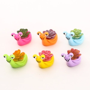 Set of 6 colorful cartoon snail figurines with artificial succulents for home desk decor